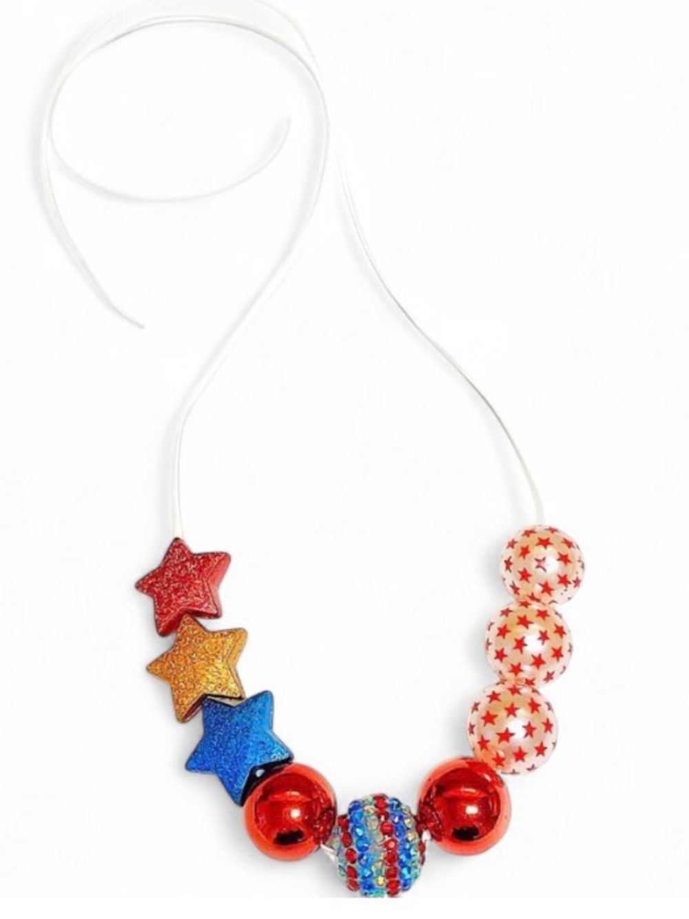 Red White Blue Patriotic Adjustable Necklace 12–20” Rhinestone Beaded Star